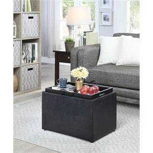Convenience Concepts Designs4Comfort Storage Ottoman in Black Faux Leather
