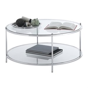 Convenience Concepts Royal Crest Round Glass Coffee Table in Chrome Metal Frame