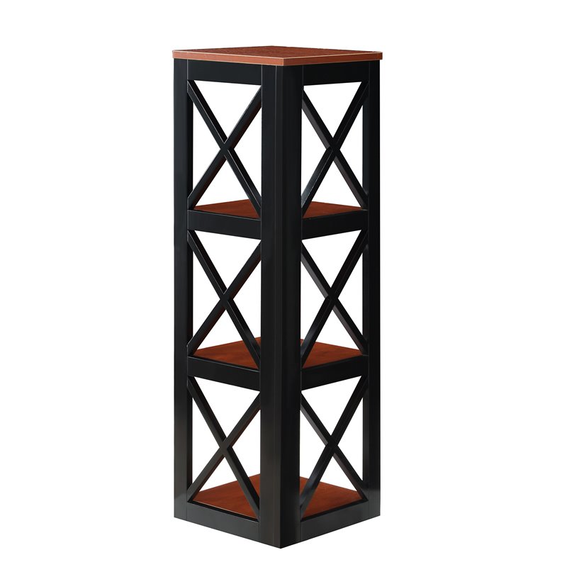 Convenience Concepts Oxford Thre-Tier Corner Bookcase in Cherry and Black Wood