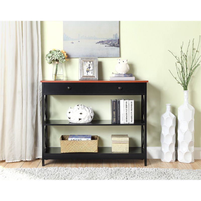 Convenience Concepts Oxford One-Drawer Console Table in Cherry and Black Wood
