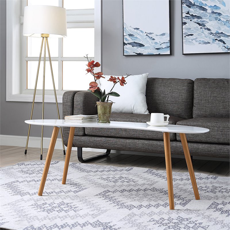Convenience Concepts Oslo Bean-Shaped Coffee Table in Glossy White Wood Finish