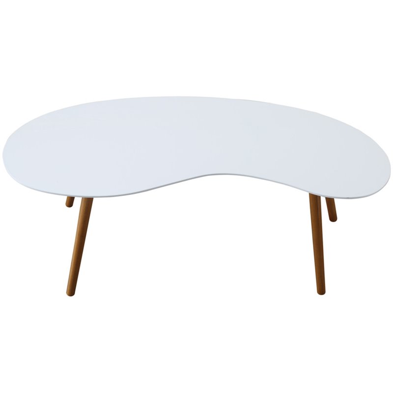 Convenience Concepts Oslo Bean-Shaped Coffee Table in Glossy White Wood Finish