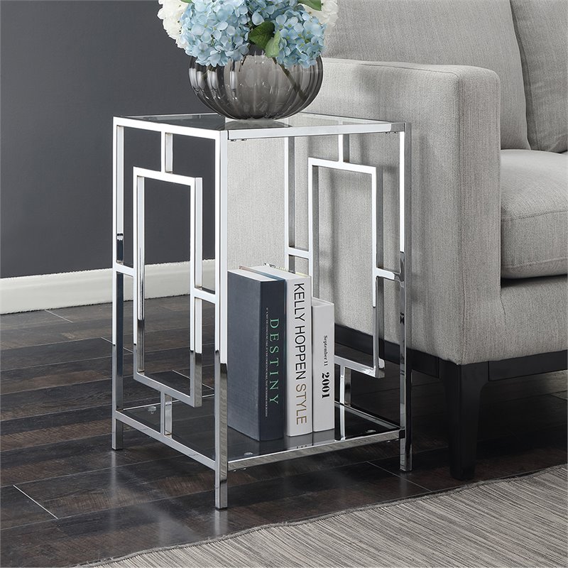 Convenience Concepts End Table Square in Glass Top and Metal - Chrome