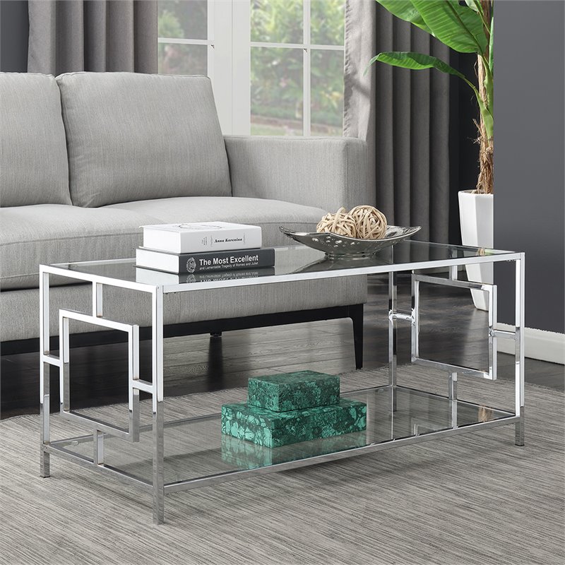Convenience Concepts Town Square Glass Top Coffee Table in Chrome Metal Frame