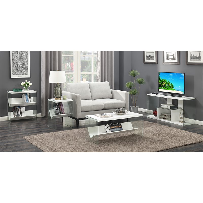 Convenience Concepts SoHo Console Table in White Wood Finish and Clear Glass