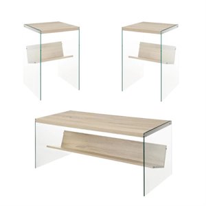 Soho 2 Piece Modern Coffee Table and Set of 2 End Table Set in Glass