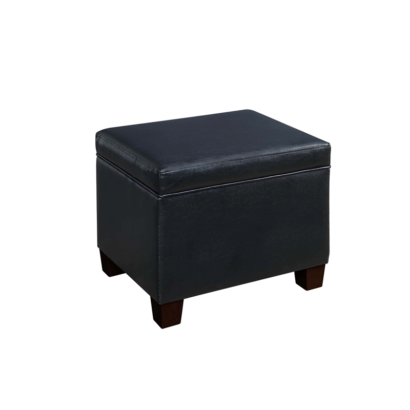 Convenience Concepts Madison Storage Ottoman in Black Faux Leather Fabric