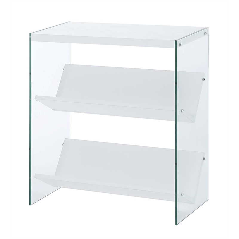Convenience Concepts Soho Bookcase in White Wood Finish with Clear Glass Sides