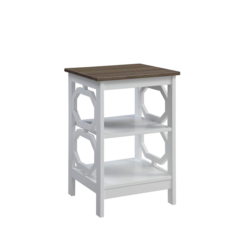 Convenience Concepts Omega End Table in White and Driftwood Brown Wood Finish