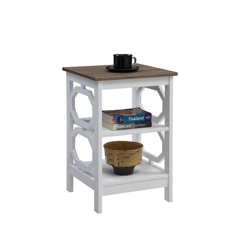 Convenience Concepts Omega End Table in White and Driftwood Brown Wood Finish