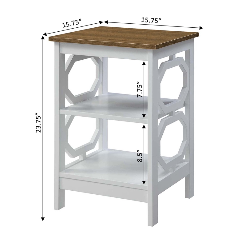 Convenience Concepts Omega End Table in White and Driftwood Brown Wood Finish
