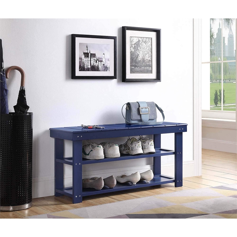 Convenience Concepts Oxford Utility Mudroom Bench in Blue Wood Finish