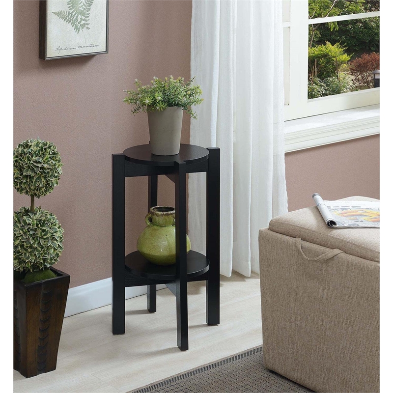 Convenience Concepts Newport Medium Plant Stand in Black Wood Finish