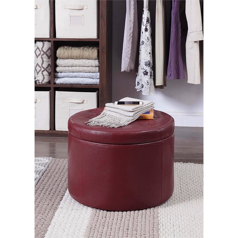 Convenience Concepts Designs4Comfort Round Shoe Ottoman in Red Fabric