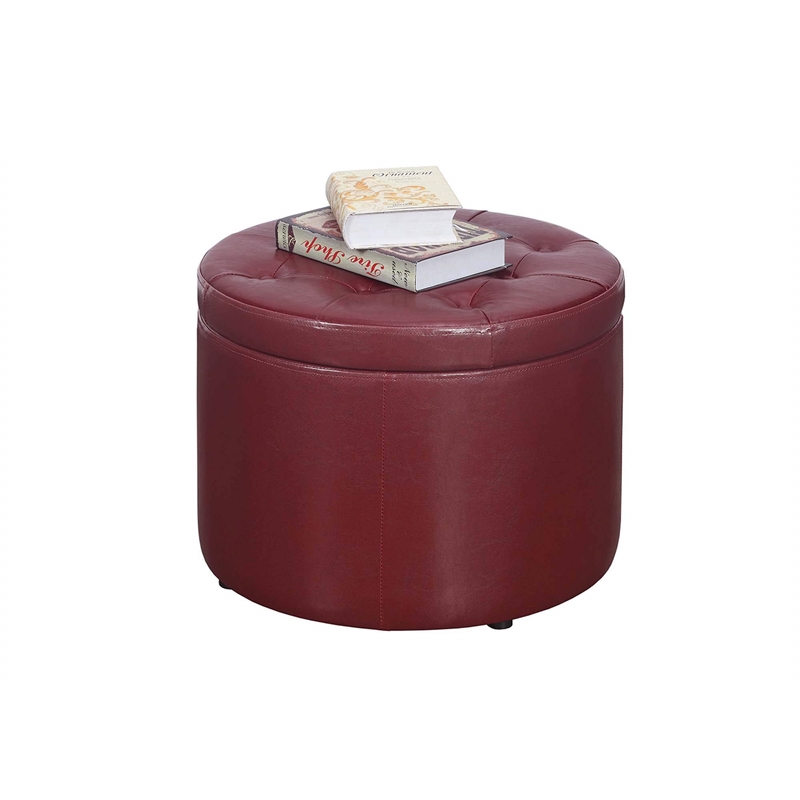 Convenience Concepts Designs4Comfort Round Shoe Ottoman in Red Fabric