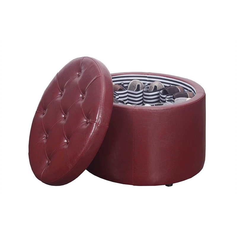 Convenience Concepts Designs4Comfort Round Shoe Ottoman in Red Fabric