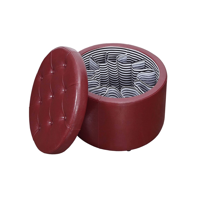 Convenience Concepts Designs4Comfort Round Shoe Ottoman in Red Fabric