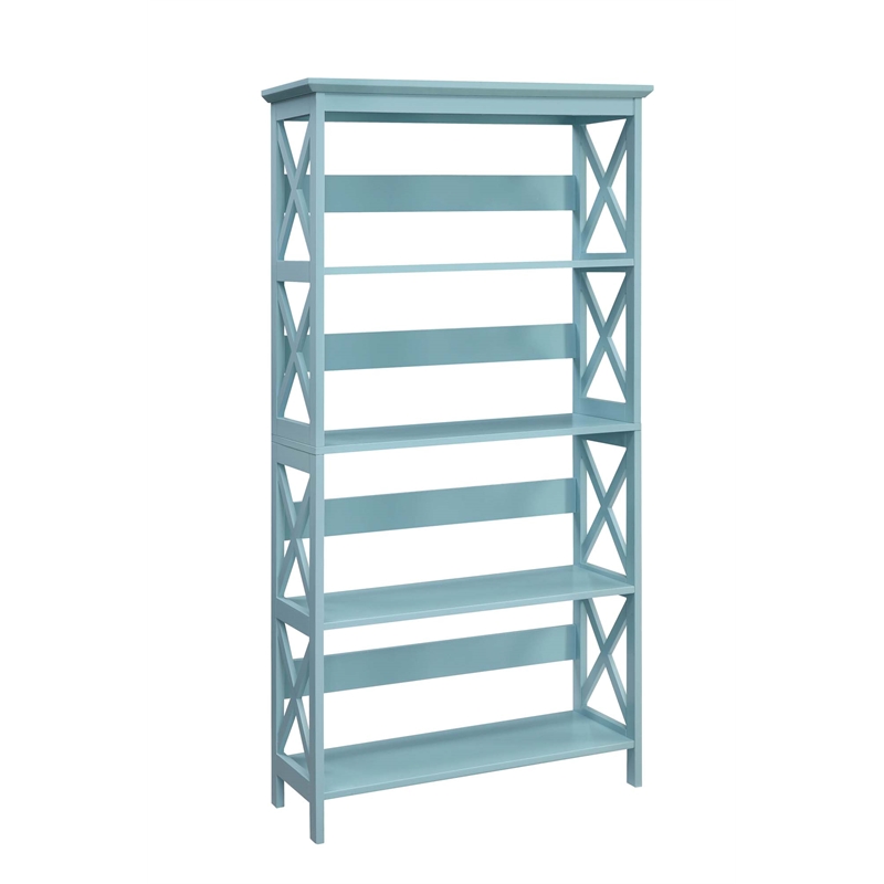 Convenience Concepts Oxford Five-Tier Bookcase in Seafoam Blue Wood Finish