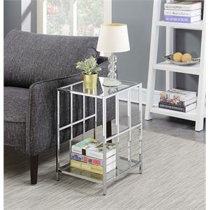 Convenience Concepts Mission End Table in Mirrored Glass with Chrome Frame