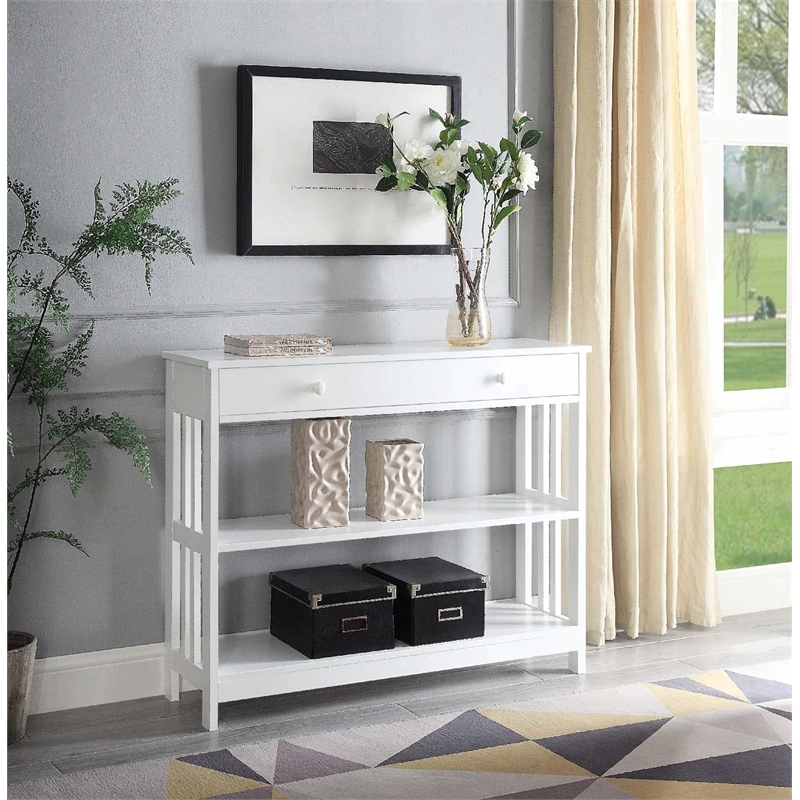 Convenience Concepts Mission One-Drawer Console Table in White Wood Finish