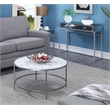 Convenience Concepts Gold Coast Faux Marble Round Coffee Table in White Wood