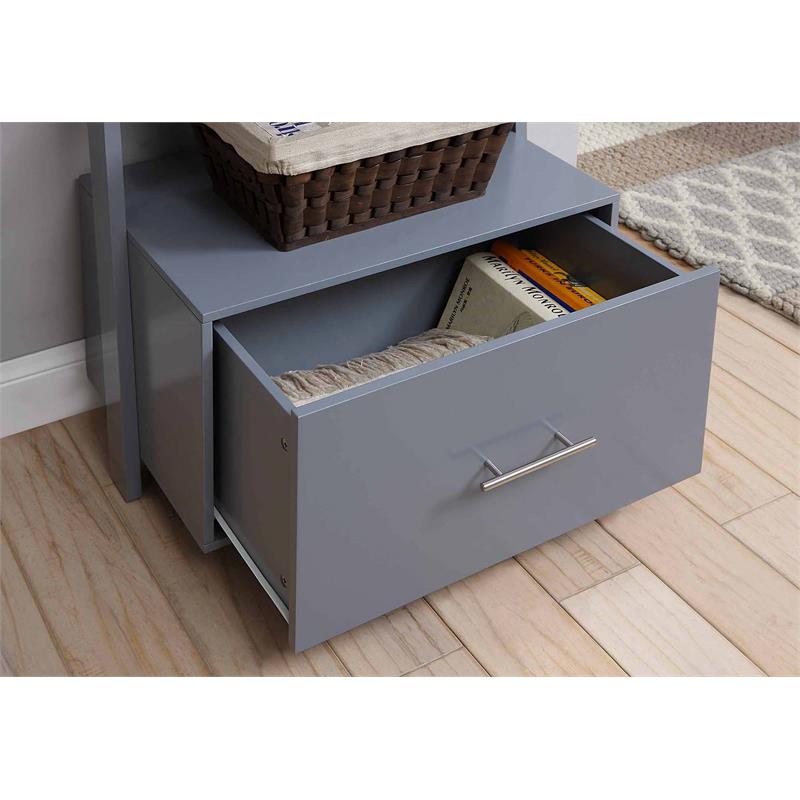 American Heritage Ladder Bookcase with File Drawer in Gray Wood Finish