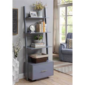 American Heritage Ladder Bookcase with File Drawer in Gray Wood Finish