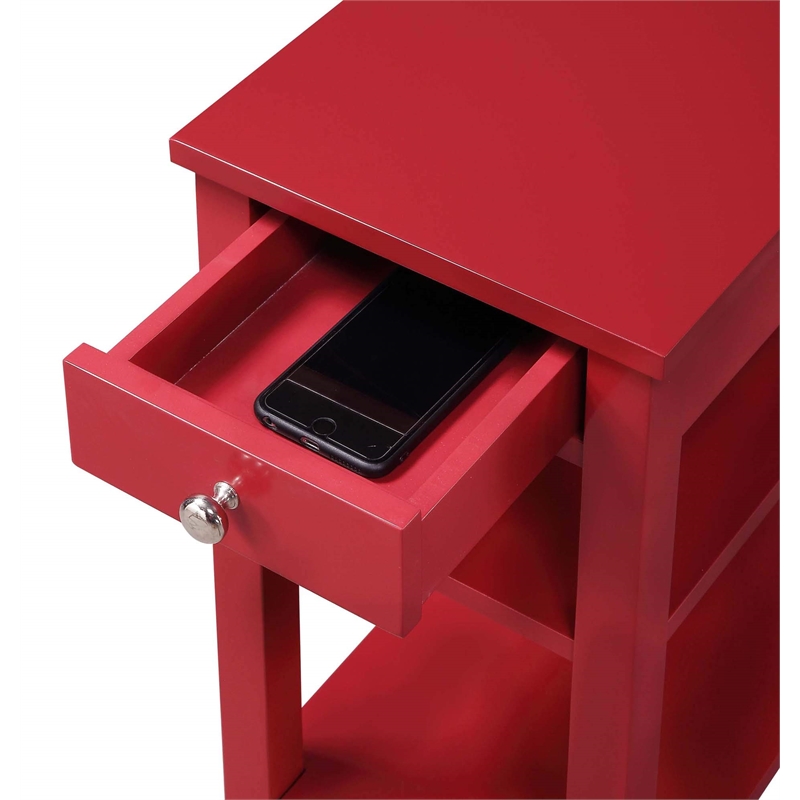 American Heritage Three Tier End Table With Drawer in Red Wood Finish