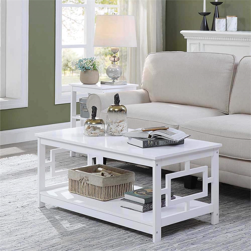 Convenience Concepts Town Square Coffee Table in White Wood Finish