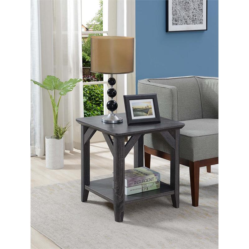 Convenience Concepts Winston End Table with Shelf in Weathered Gray Wood Finish