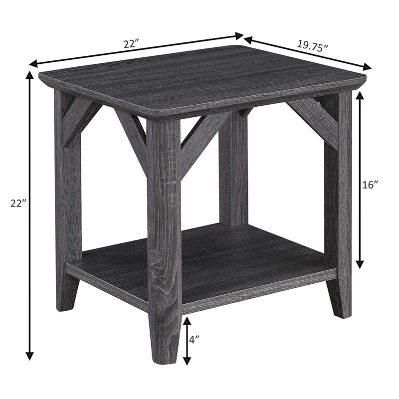Convenience Concepts Winston End Table with Shelf in Weathered Gray Wood Finish