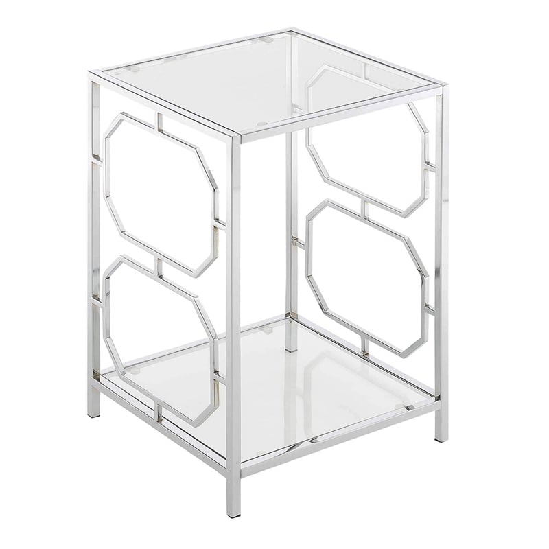 Convenience Concepts Omega Chrome End Table in Clear Glass with Chrome Frame