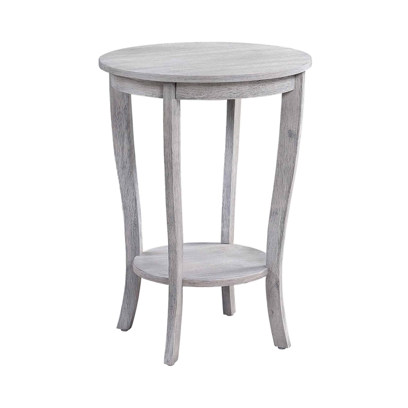 American Heritage Round End Table in Weathered White Wood Finish