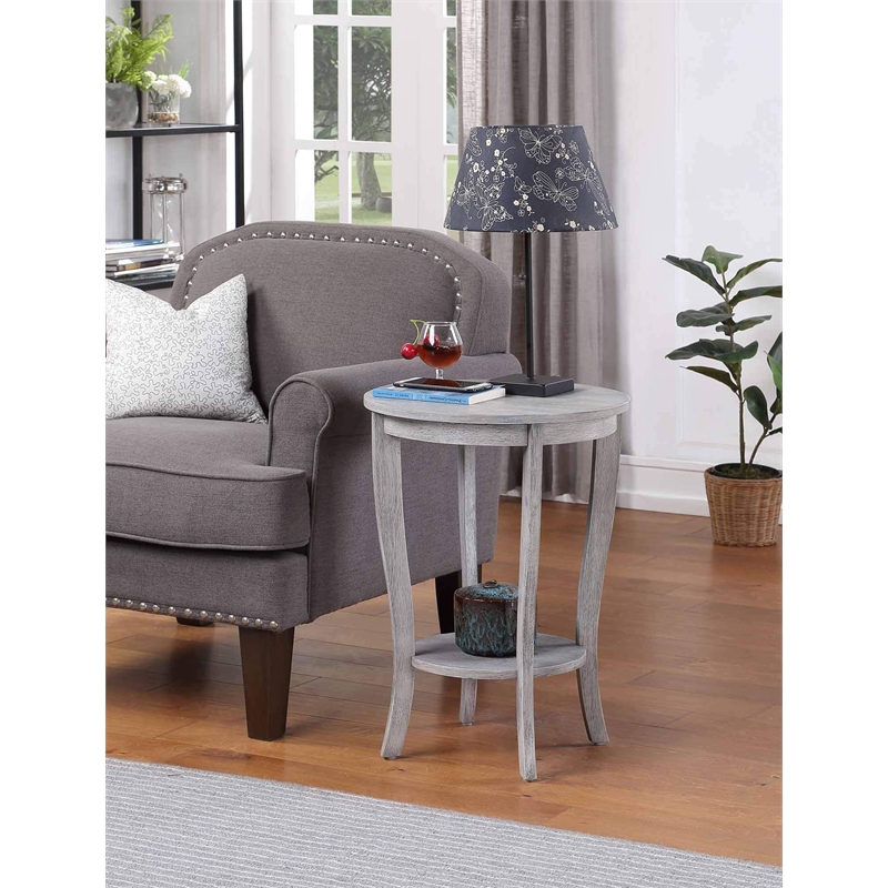 American Heritage Round End Table in Weathered White Wood Finish