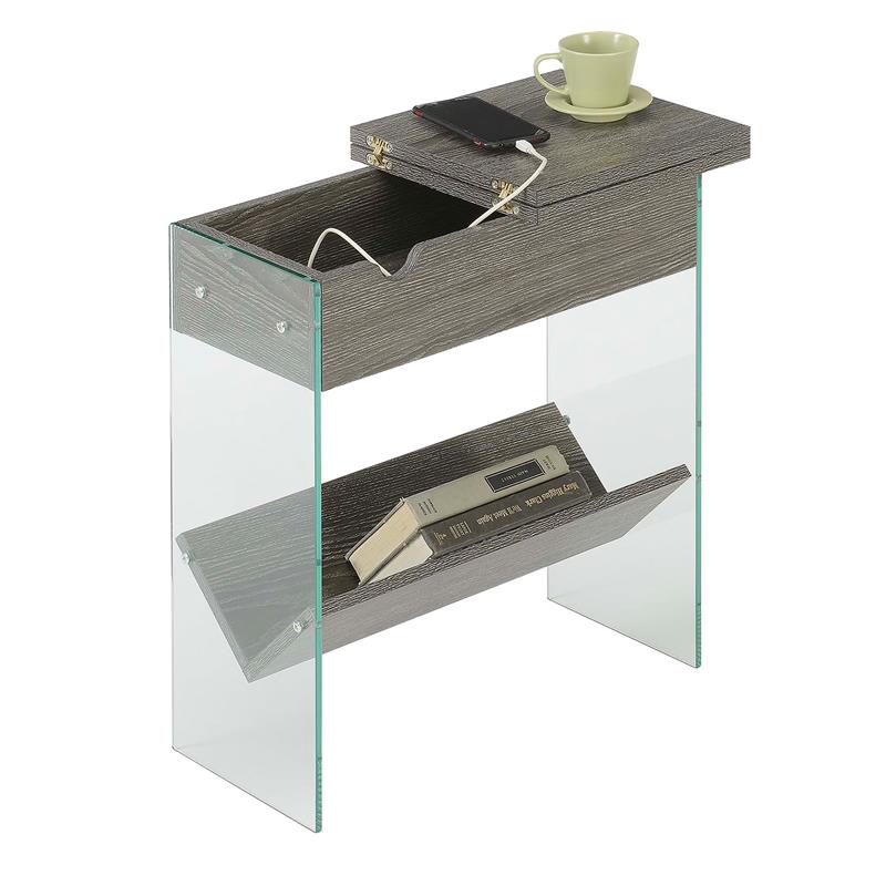 Convenience Concepts SoHo Electric Flip Top End Table in Gray Wood Finish