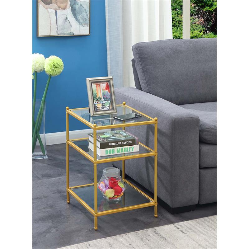 Convenience Concepts Royal Crest Gold Metal End Table with Clear Glass