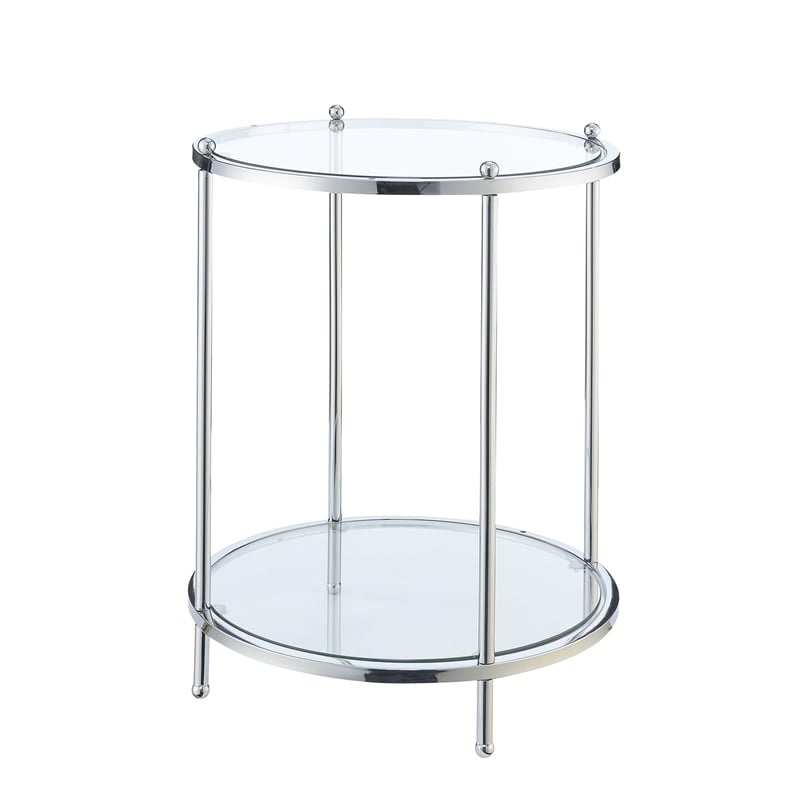 Royal Crest Two Tier Round Gold Metal End Table With Clear Glass