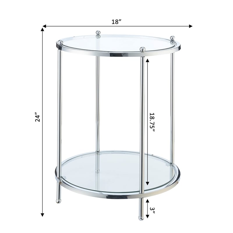 Royal Crest Two Tier Round Gold Metal End Table With Clear Glass