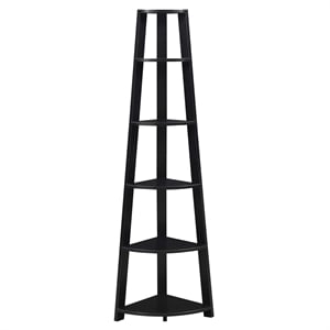Convenience Concepts Newport Five-Tier Corner Bookcase in Black Wood Finish