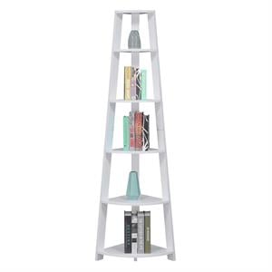 Convenience Concepts Newport Five-Tier Corner Bookcase in White Wood Finish