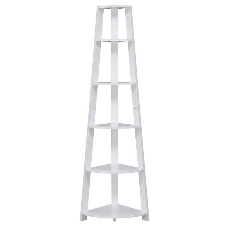 Convenience Concepts Newport Five-Tier Corner Bookcase in White Wood Finish