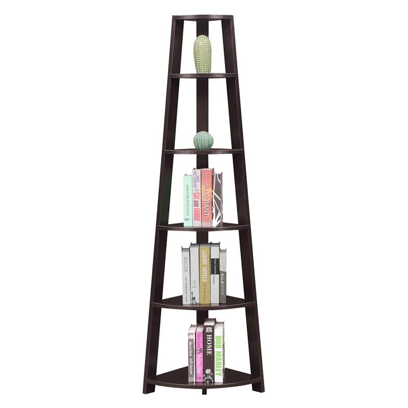 Convenience Concepts Newport Five-Tier Corner Bookcase in Espresso Wood Finish