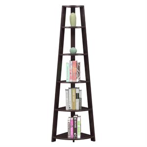 Convenience Concepts Newport Five-Tier Corner Bookcase in Espresso Wood Finish