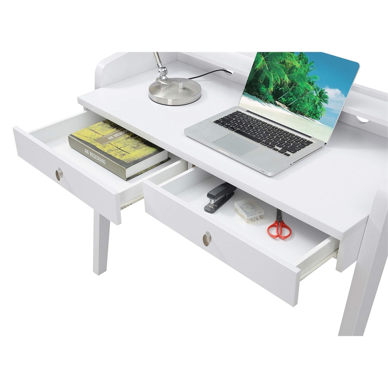 Convenience Concepts Newport Deluxe Two-Drawer Desk in White Wood Finish