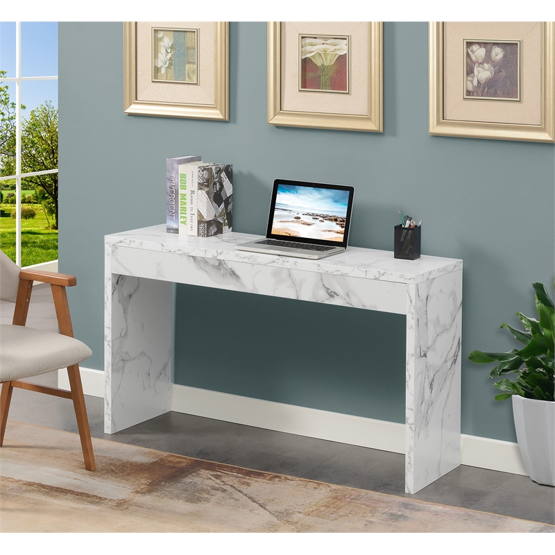 Convenience Concepts White Faux Marble Northfield Wood Hall Console Table