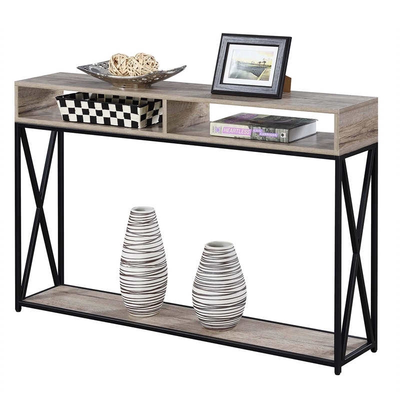 Convenience Concepts Tucson Deluxe 2 Tier Console Table in Brown Wood Finish