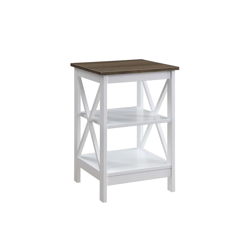 Convenience Concepts Oxford End Table in White and Driftwood Brown Wood Finish
