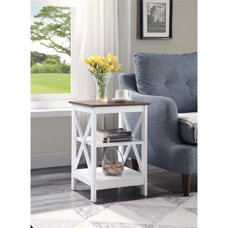 Convenience Concepts Oxford End Table in White and Driftwood Brown Wood Finish