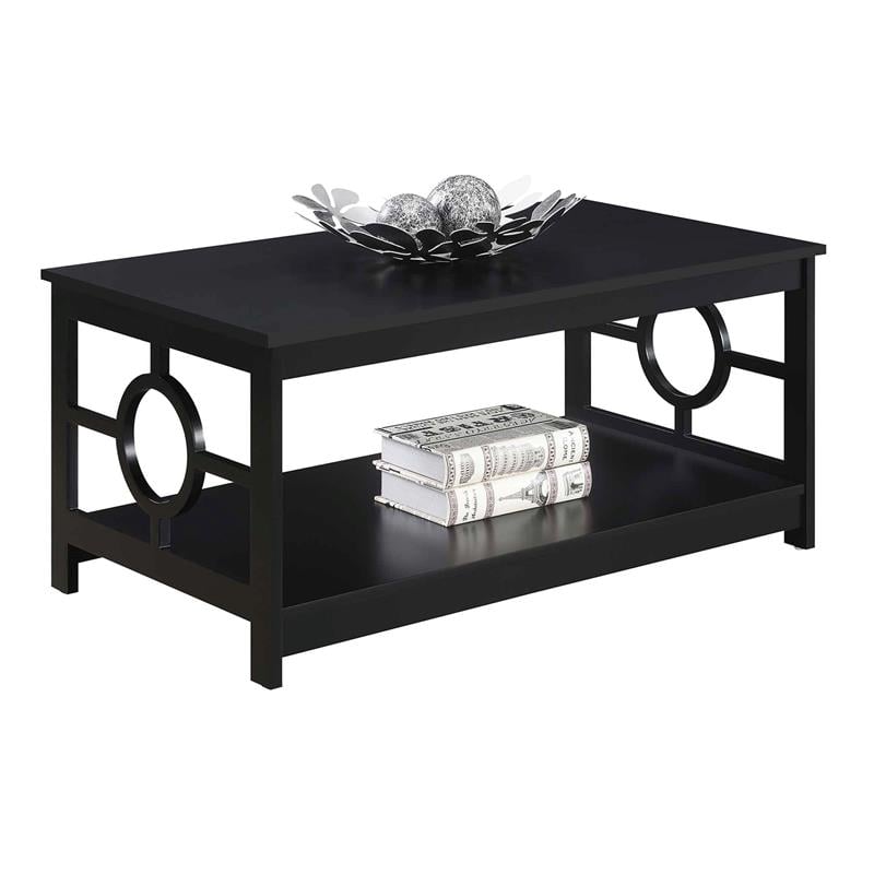 Convenience Concepts Ring Coffee Table in Black Wood Finish with Lower Shelf