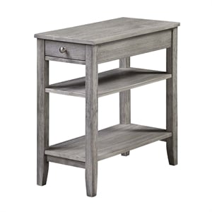 American Heritage Three Tier End Table With Drawer in Gray Wood Finish